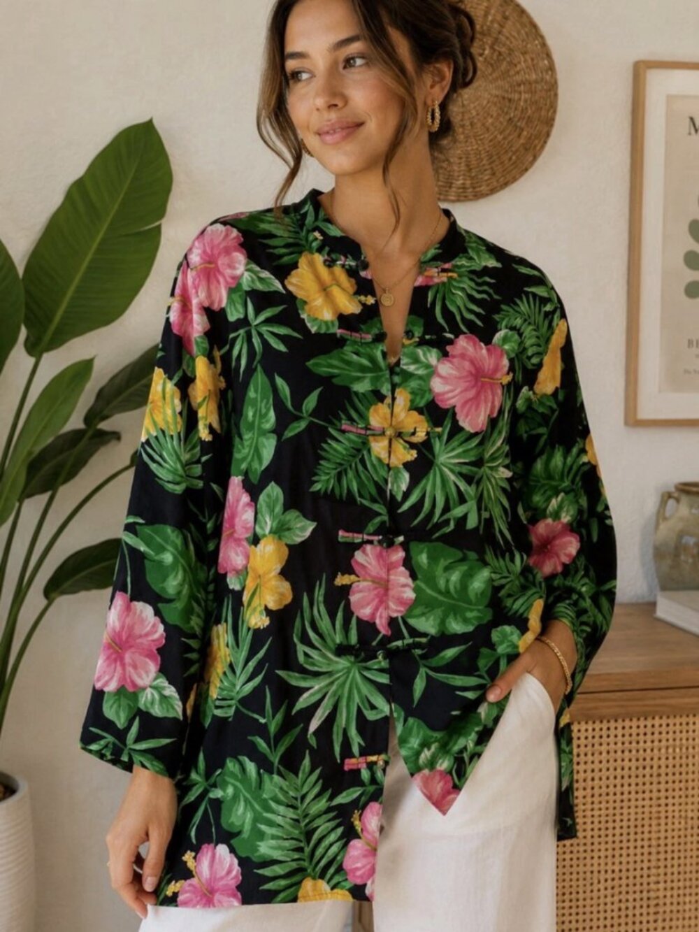 NWT Lauren Ralph Lauren 100% Linen Tropical Floral Tunic M